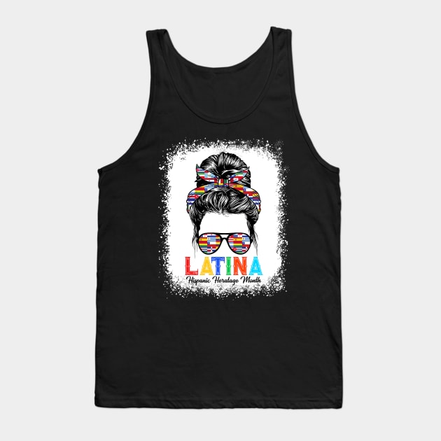 Hispanic Heritage Month Flags - Messy Bun Hispanic Tank Top by Eleam Junie